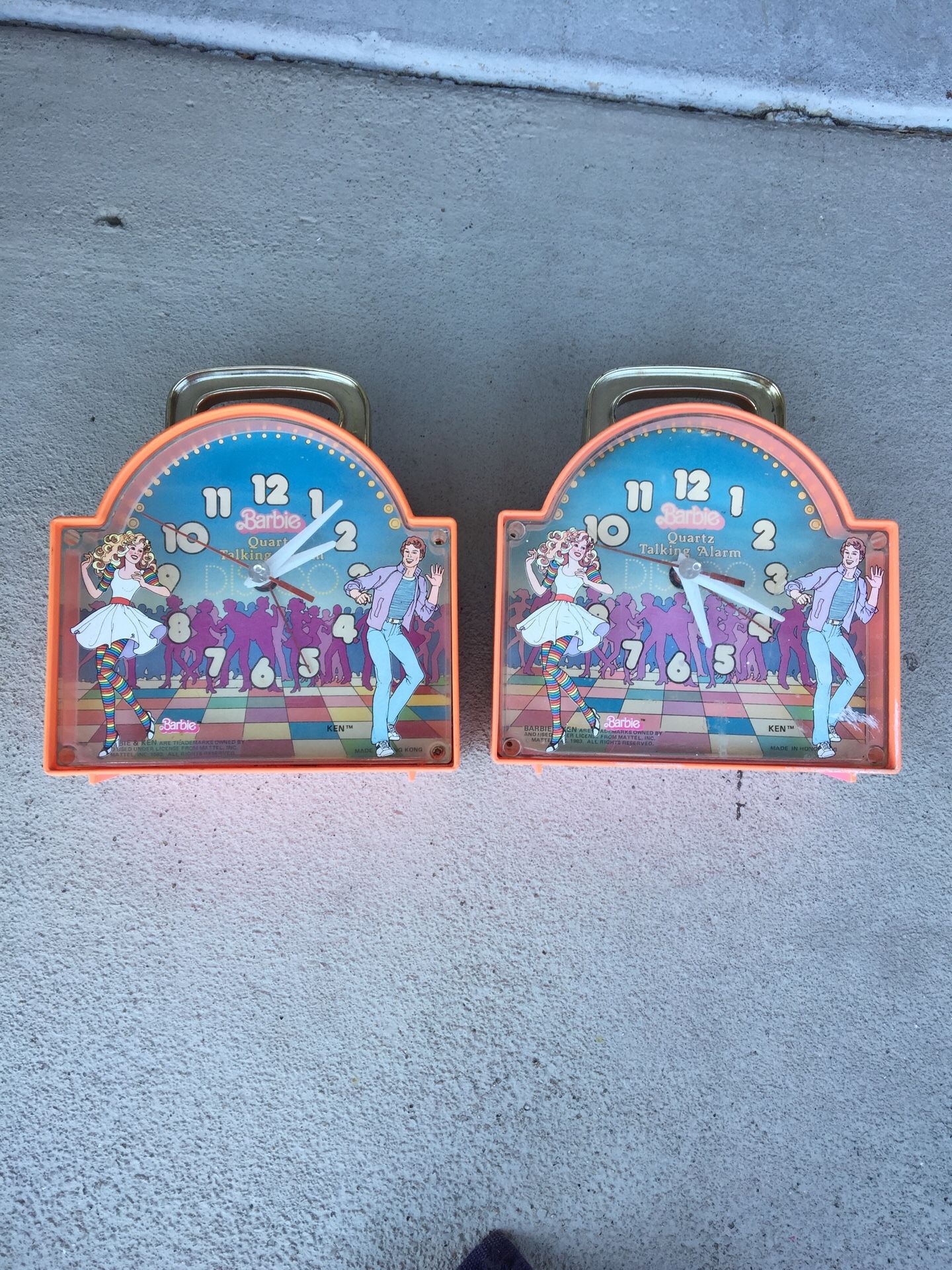 2 VINTAGE 1983 MATTEL BARBIE QUARTZ TALKING ALARM DISCO CLOCKS for Sale