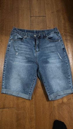 Light Wash Distressed Denim Bermuda Shorts