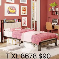 Twin XL Bed Frames, Storage Headboard with Charging Station(8678)