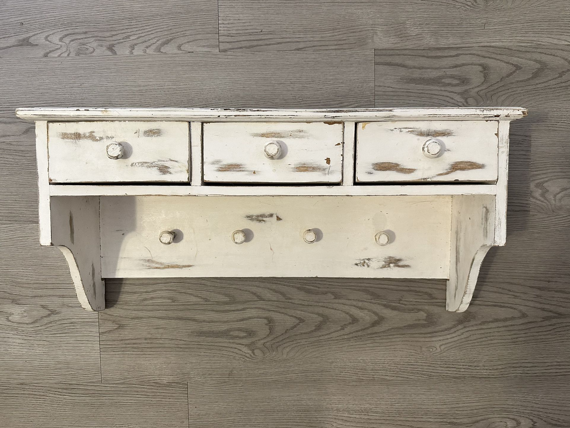 Distressed Solid Wood Shelf w/ Knobs & Drawers