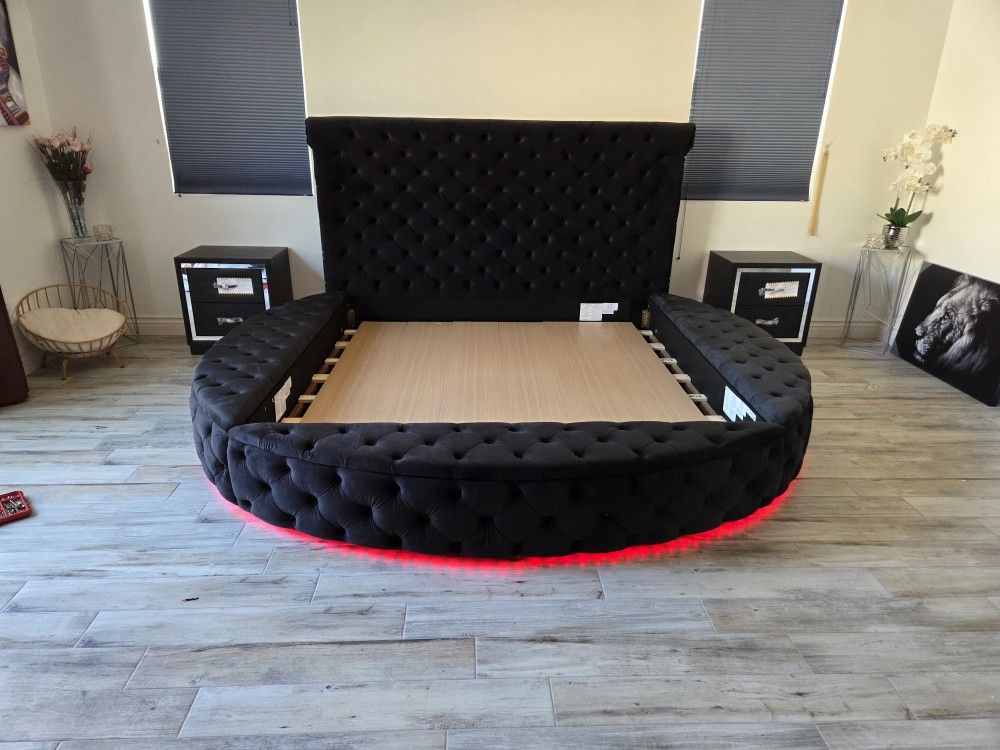 Brand New Bed King Black Velvet With Storage $999 LED Light Color Changable
