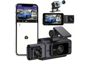 3 Channel Dash Cam, FHD 1080P Front Inside and Rear Triple Car Camera, 3 Inch Display, Driving Video Recorder with Loop Recording IR Night Vision Park