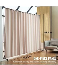 601* Room Divider, 8 ft x 10 ft Portable Panel Room Divider with Wheels Curtain Divider Stand, Room Divider Privacy Screen for Office, Bedroom, Dining