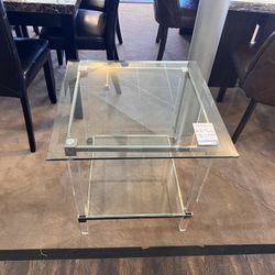End Table Clear Glass W/Acrylic Legs Stainless Steel Accents 🔥BIG SALE🔥Everything is 50%OFF🔥