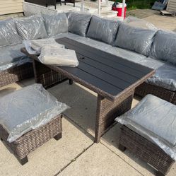 NEW all weather wicker outdoor patio furniture sofa sectional set with ottomans , table & covers