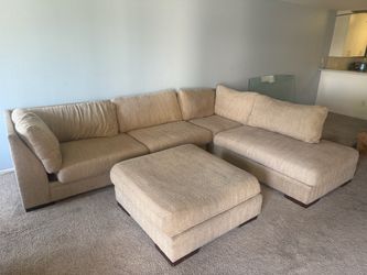 Beige Sectional Sofa with Ottoman