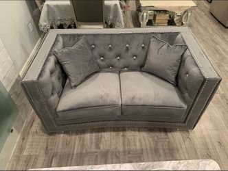 Grey Valvet Sofa And Loveseat