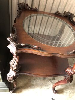 Antique Detailed Wood Accent Table with 20” x 20” x 31”h