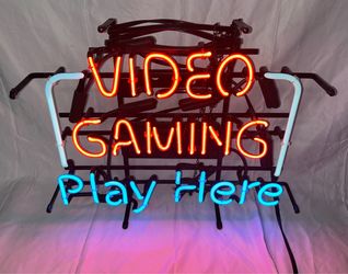 Video Gaming Play Here light neon sign