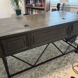 Like New Wood Office Desk With Built In Power