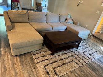 Beige Fabric Sectional Sofa with Chaise