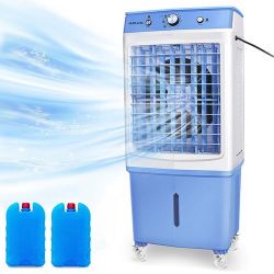 Portable 3-in-1 Fan with Cooling, Humidification and Purification Functions 3 Wind Speeds Adjustable 12 Gallon Water Tank - Blue