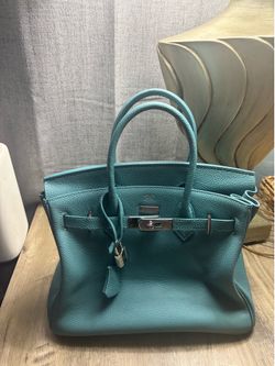 HERMÈS Luxury Blue HandBag Turn Lock w/ Lock Clochette Silver