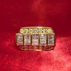 10k Yellow Gold Diamond Finish Round & Baguette Cut Ring Wedding Band Ring 2.98 ctw