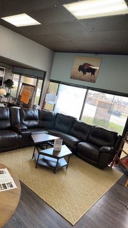 Dark Brown Leather Reclining Sectional Sofa