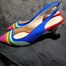 Rainbow Suede Slingback Pumps - Size 11 - SPIRAL CHROME HEEL