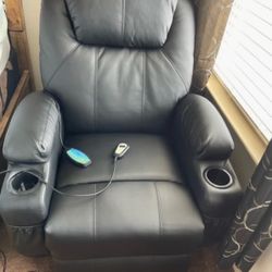 Gray Leather Power Recliner Massage Chair