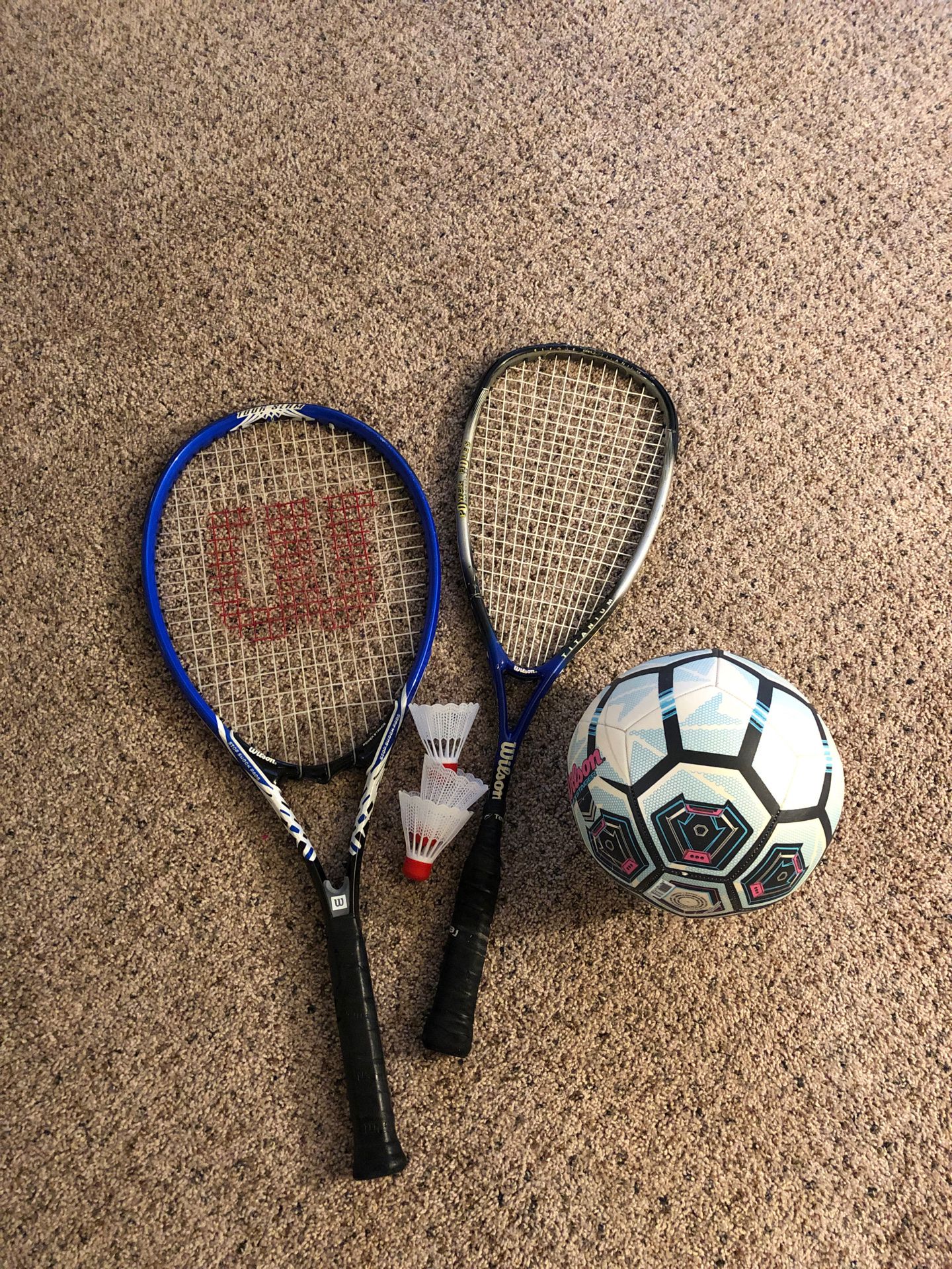 Tennis racquet, squash racket, football