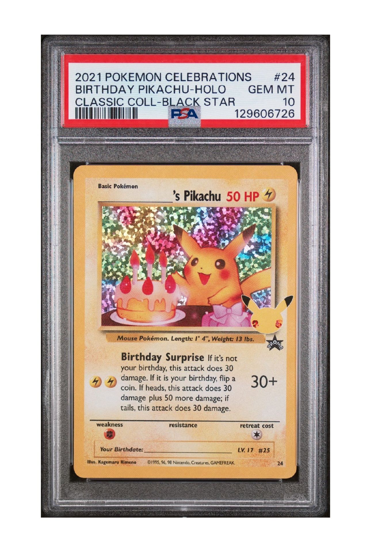 2021 POKEMON CELEBRATIONS CLASSIC COLL #24 BIRTHDAY PIKACHU-HOLO PSA 10