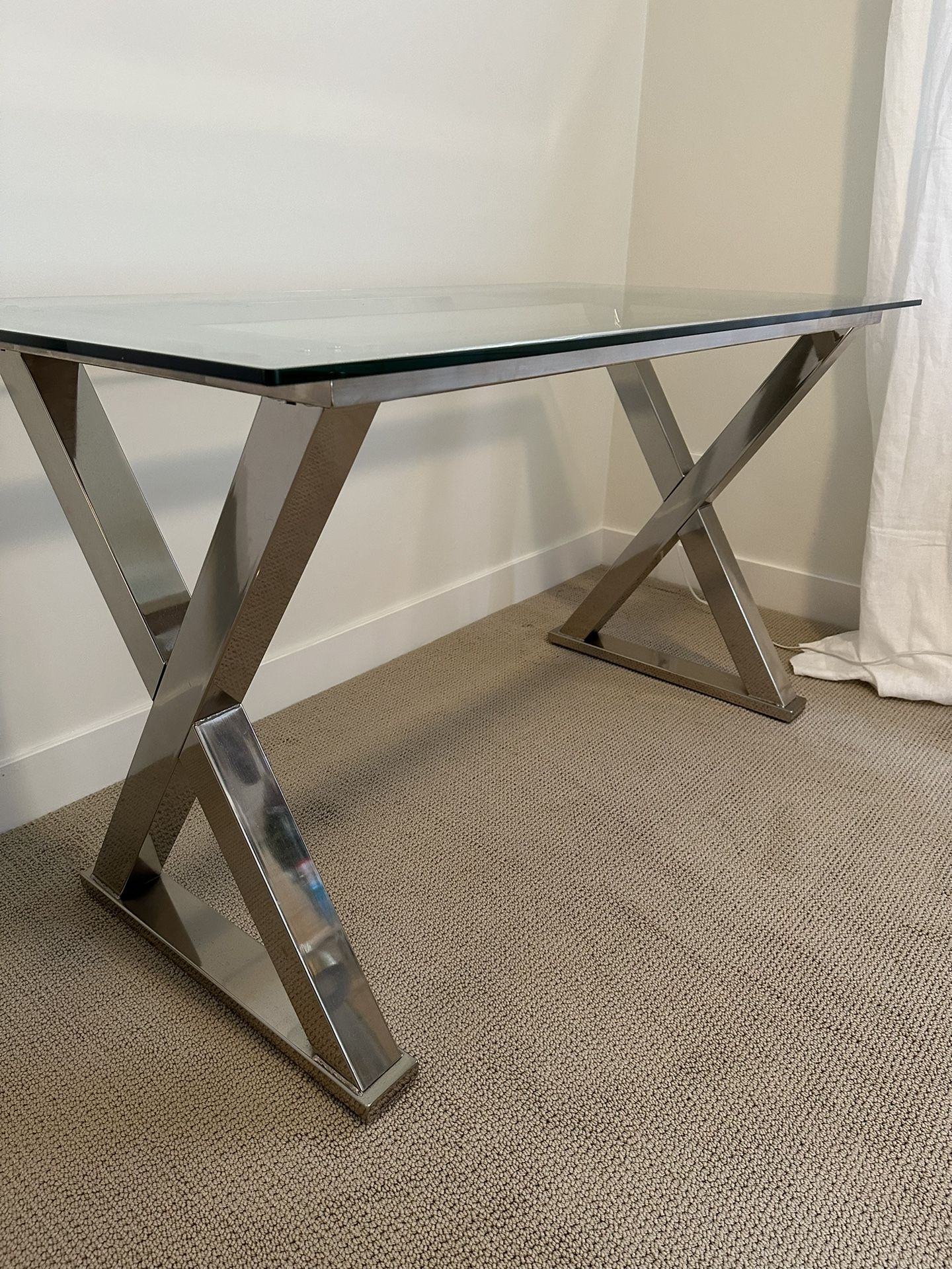 Pottery Barn Glass Desk W/ Cross Base