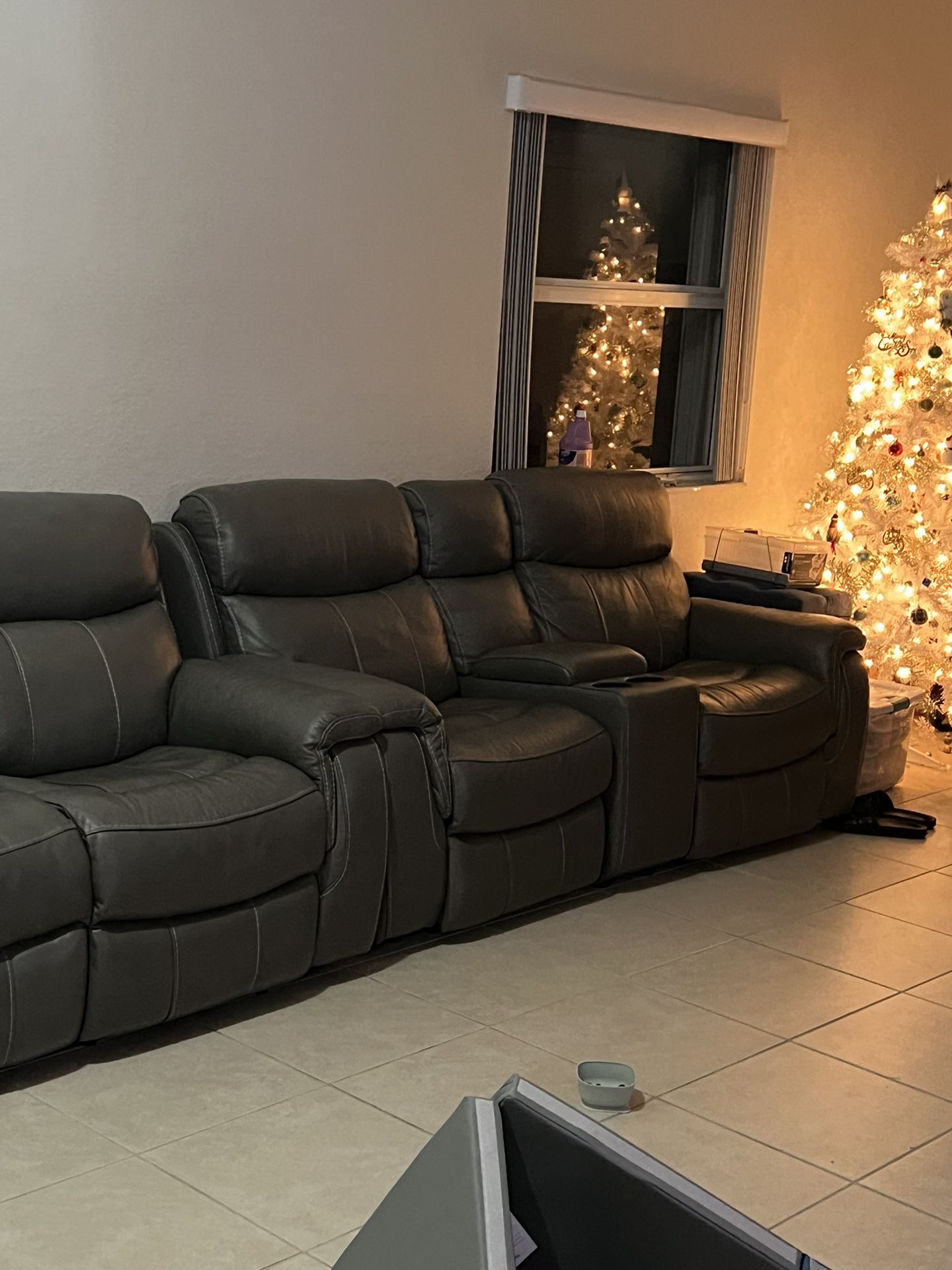 Leather Reclining Sofa And Loveseat With Console 