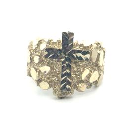 Men’s 10k Yellow Gold Nugget Cross Ring Size 9  GP3122131