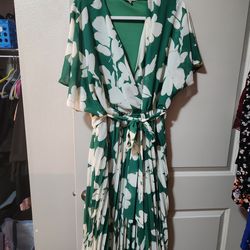 Green and beige dress