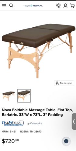 Nova Foldable Massage Table. Flat Top, Bariatric. 28"W x 74"L. 3" Padding