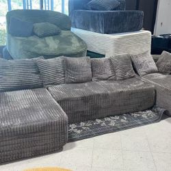 ❤️‍🔥 130'' U Shaped Sectional Couches, Modern Deep Seat Foam Boneless Cloud Sofa for Living Room Light Coffee $400