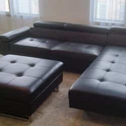 Leather Sectional And Ottoman
