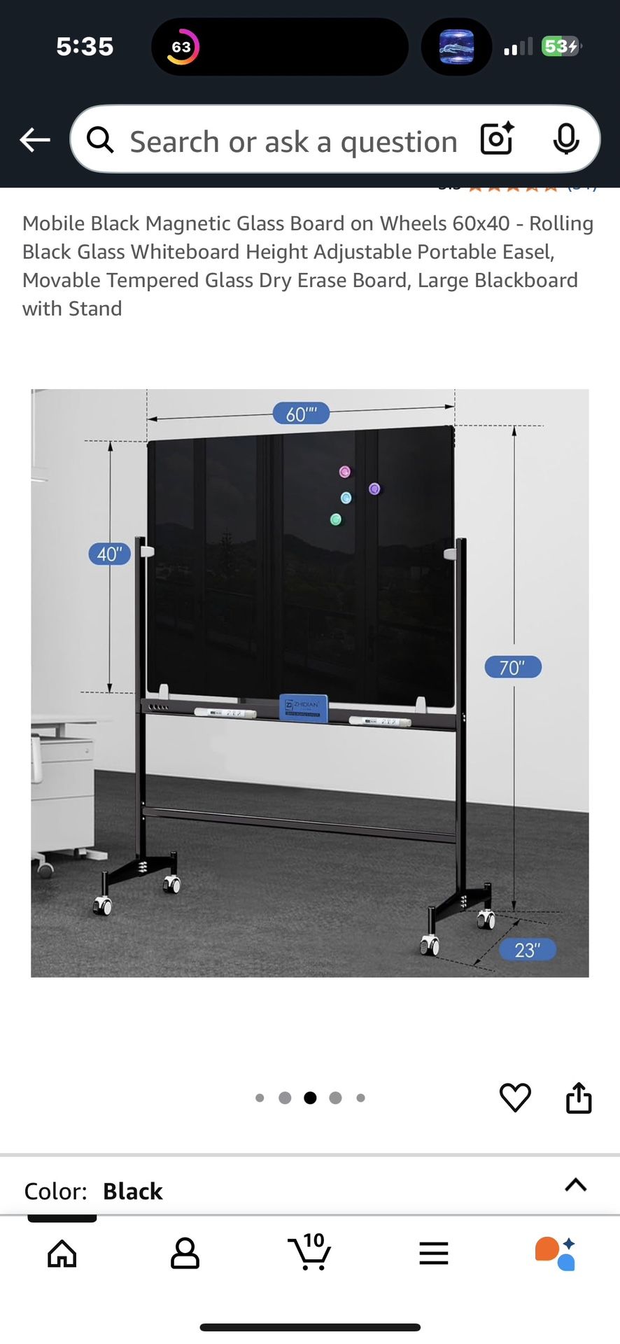 Black Magnetic Glass whiteBoard On Wheels ! BRAND NEW in BOX