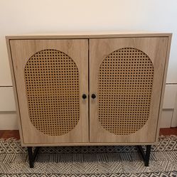 Modern Rattan Cane Accent Storage Cabinet 