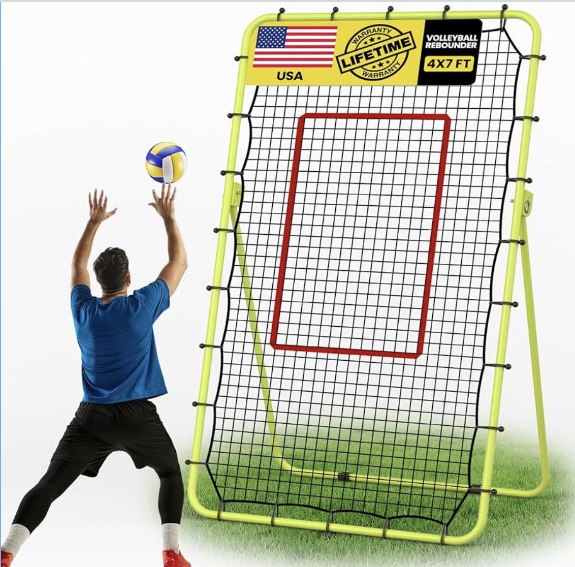 7x4 FT Volleyball Rebounder Net, 5-Angle Adjustable with Steel Frame