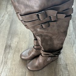 Brown Leather Over The Knee Boots 