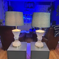 Antique Pair of Cut Crystal Art Decor Table Lamps