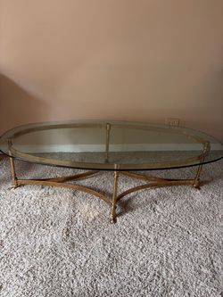 Vintage Hollywood Regency-Style Brass Oval Glass Coffee Table