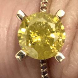 1.51ctw Fancy Canary Yellow diamond engagement ring 14kt gold size 7.75 GIA Evaluated 