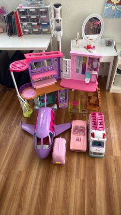 Barbie House, remote control car, airplane , ambulance, Chelsea wagon