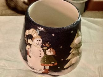 VINTAGE (NEW) HOME INTERIORS CERAMIC SNOWMAN JAR CANDLE TOPPER