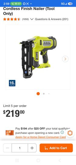 Ryobi battery nail gun with charger and battery