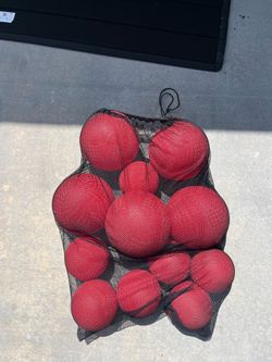 12 Assorted Playground Balls / Dodgeballs + Mesh Bag
