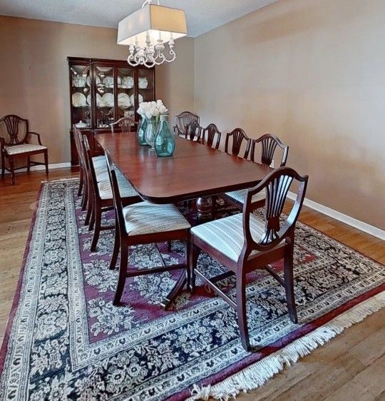 Complete Vintage Mahogany Dining Set – Table, 12 Chairs, Drawers & China Cabinet