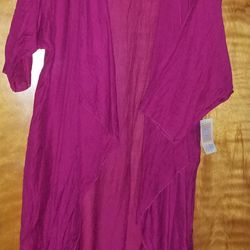 Women's Large NWT Vintage Genuine LuLaRoe Fuchsia Long Cardigan 3/4 Sleeves