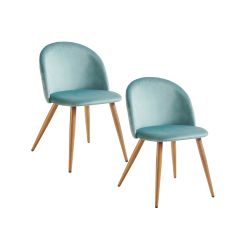 ZOMBA 2 Piece Velvet Dining Chairs Modern Round Back Upholstered Kitchen Chairs Wood Look Metal Legs Teal
