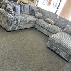 Grey Corduroy Sleeper Sectional With Storage 