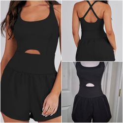 Black Athletic Romper with pocket SMALL