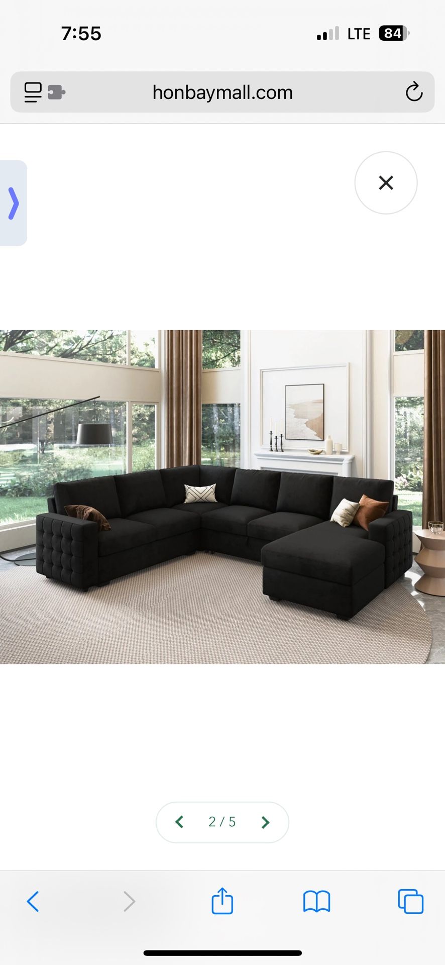 HONBAY 6-Piece Velvet Sleeper Sectional With Storage Space in Black, HB-0388(1)