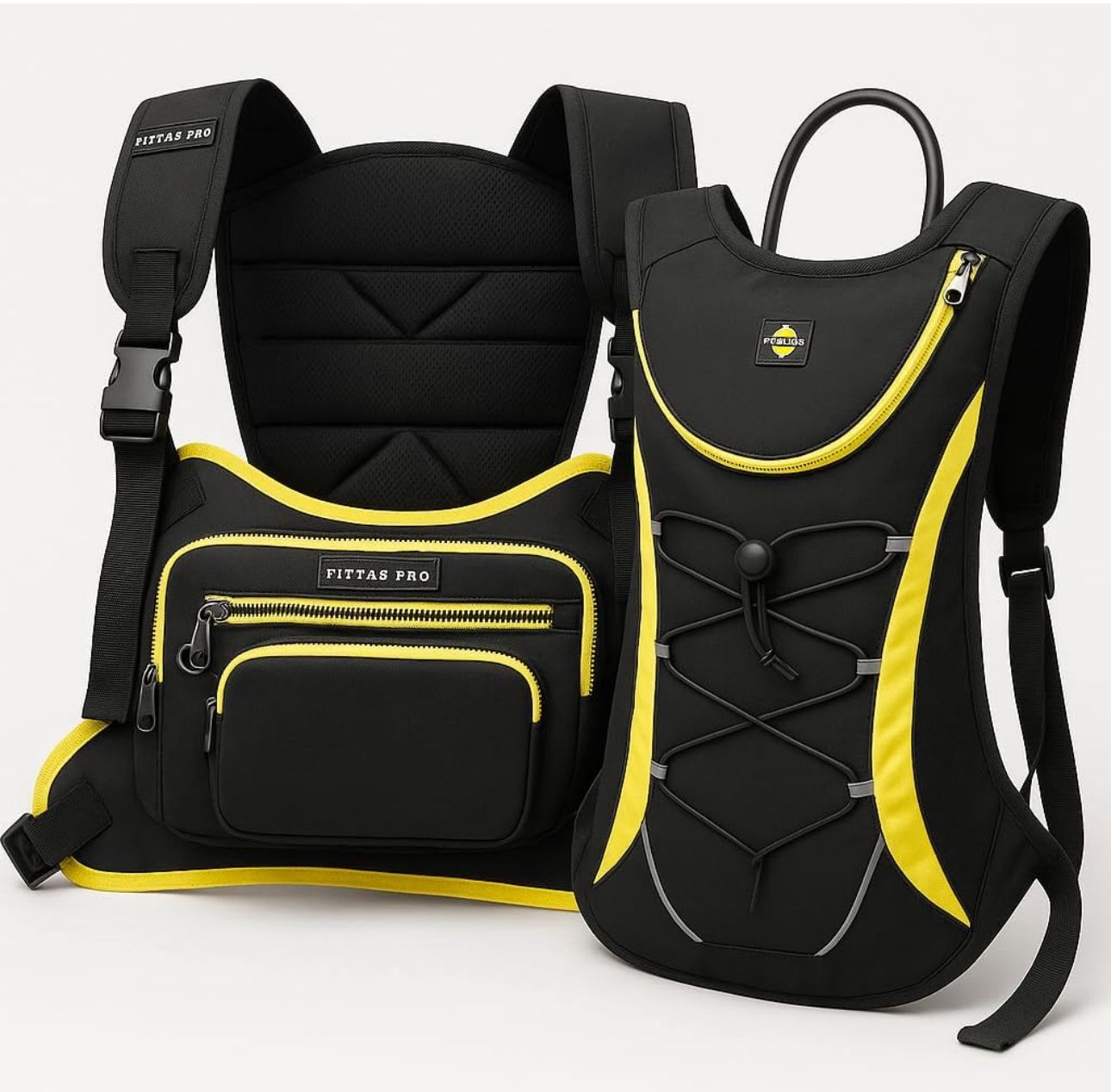 2-in-1 Chest Bag and Hydration Backpack – 2L Bladder Capacity (No Bladder Included) Lightweight Water-Resistant for Running, Hiking, Cycling With Refl