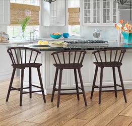 Set of 3 Solid Wood Barstools