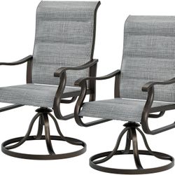 Patio Swivel Chairs Set of 4 Outdoor Dining Chairs High Back with Padded All Weather Breathable Textilene, Metal Rocking Frame for Backyard Lawn Gard